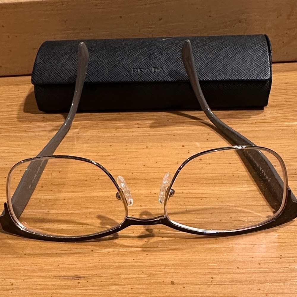 Prada Silver and Black Eyeglasses with Case